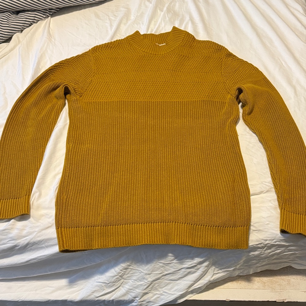 Selected Homme textured crew neck sweater in mustard, Large, men